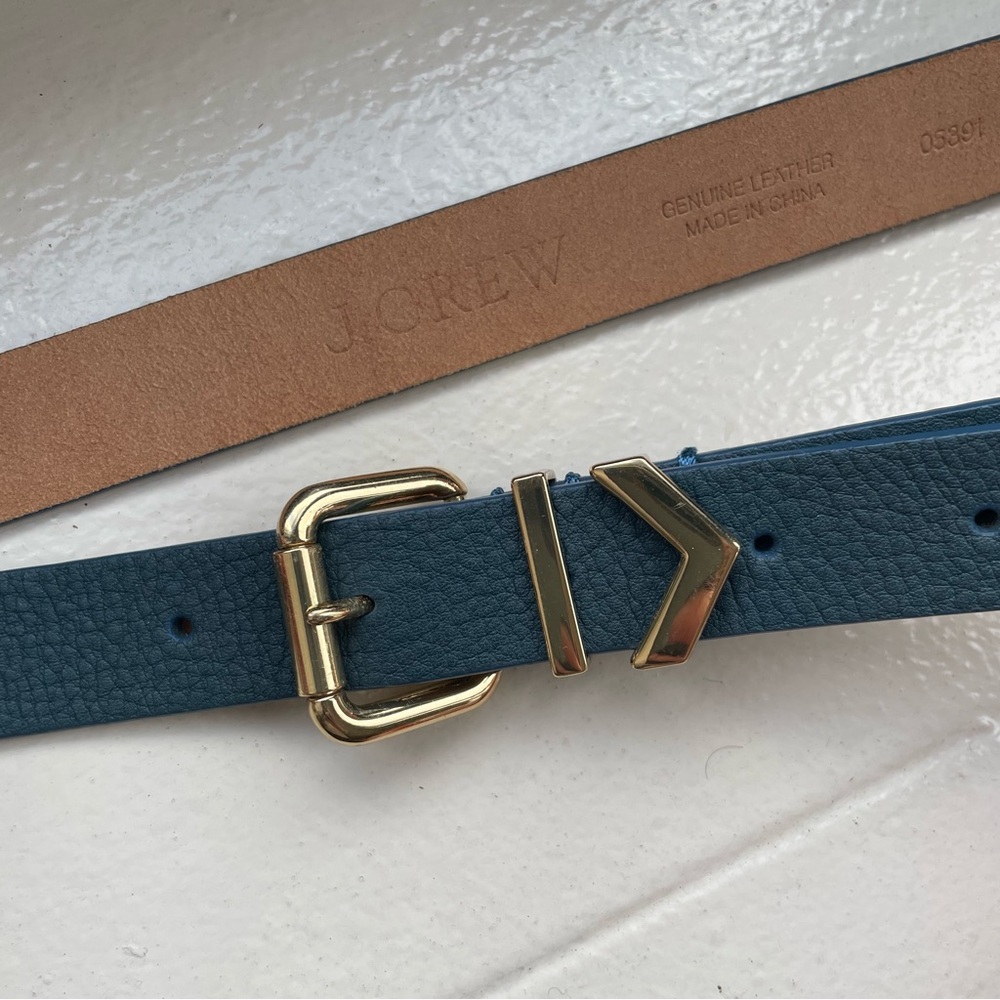 J. Crew Navy Leather Belt with Gold Accents